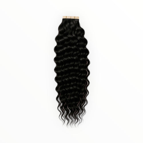 "Virgin curly tape-in hair extensions - 100g reusable bundle with natural curls"