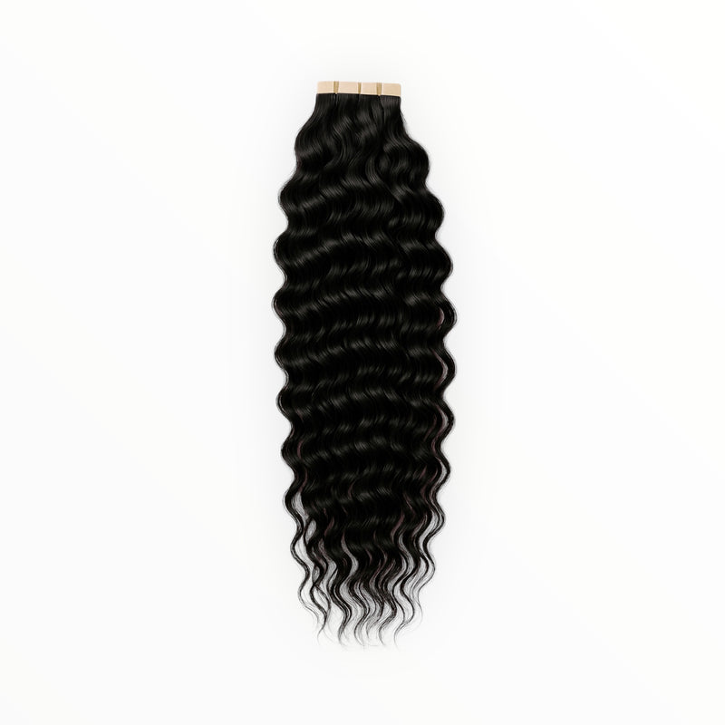 "Virgin curly tape-in hair extensions - 100g reusable bundle with natural curls"