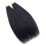 "Virgin kinky straight tape-in hair extensions - blends with natural hair"