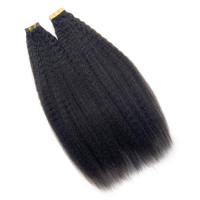 "Virgin kinky straight tape-in hair extensions - blends with natural hair"